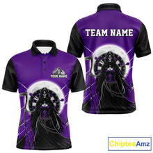 Load image into Gallery viewer, Black And Purple Grim Reaper Moon Dartboard Custom Men Darts Polo Shirt Gothic Dart Jerseys NYN1949