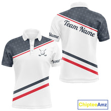 Load image into Gallery viewer, Mens Golf Polo Shirt Custom American Flag White Golf Shirt Patriotic Polo Team Clothing Attire NYN2852