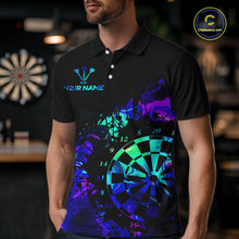 Load image into Gallery viewer, Blue Holographic Dartboard Grunge Darts Polo Shirts For Men Custom Name For Darters NYN2706