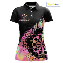 Load image into Gallery viewer, Pink Holographic Dartboard Grunge Darts Polo Shirts For Women Custom Name For Darters NYN2705