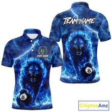 Load image into Gallery viewer, Personalized Billiards Shirt Blue Flames Lion 8 Ball Pool For Men Billiard Jersey Customized Name NYN2860