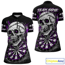 Load image into Gallery viewer, Custom Purple Grey Skull Barbed Wire Dartboard Grunge Darts Quarter-Zip Shirt For Women Dart Gifts NYN1969