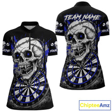 Load image into Gallery viewer, Custom Blue Grey Skull Barbed Wire Dartboard Grunge Darts Quarter-Zip Shirt For Women Dart Gifts NYN1970