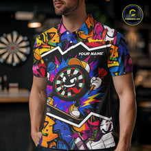 Load image into Gallery viewer, Male darts player wearing Graffiti Strike Dartboard jersey during dart league competition
