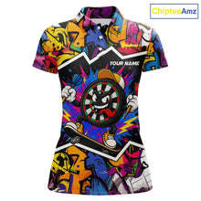 Load image into Gallery viewer, Funny Strike Dartboard Graffiti women's darts polo shirt, colorful graffiti dart jersey, personalized dart team uniform