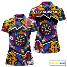 Load image into Gallery viewer, Funny Strike Dartboard Graffiti women's darts polo shirt, colorful graffiti dart jersey, personalized dart team uniform