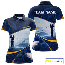 Load image into Gallery viewer, Women's palm trees golf short sleeves polo shirt, tropical ocean golf apparel, personalized golf shirt, summer golf clothing, resort golf polo, golf vacation outfit