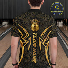 Load image into Gallery viewer, Black And Gold Crown Bowling Ball Polo &amp; 1/4-Zip Shirts For Men Custom Tribal Bowling Team Jerseys NYN3124