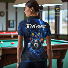 Load image into Gallery viewer, Thunder Lightning Billiard Ball Shirt For Women Custom Blue Flames 8 Ball Billiard Pool Jersey NYN3133