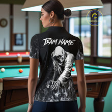 Load image into Gallery viewer, Grey Skeleton Play Pool Billiard Shirt For Women Custom Fire Flame Billiard Jersey, Billiards Gifts NYN3139