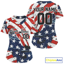 Load image into Gallery viewer, Custom Red And Blue Patriotic Baseball Shirt For Women Outfits US Flag Baseball Jerseys NYN1514