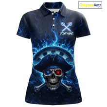 Load image into Gallery viewer, Blue Dartboard &amp; Arrow Fire Flame Pirate Dart Polo Shirts For Women Custom Dart Team Jerseys NYN2726