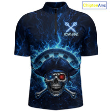 Load image into Gallery viewer, Blue Dartboard &amp; Arrow Fire Flame Pirate Dart Quarter-Zip Shirts For Men Custom Dart Team Jerseys NYN2726