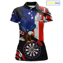 Load image into Gallery viewer, Red black and blue American flag eagle darts shirt for women patriotic jersey