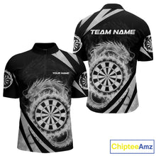 Load image into Gallery viewer, Silver Flames Dragon Dartboard Men Darts Quarter-Zip Shirt Custom Dragon Team Dart League Shirt NYN2069