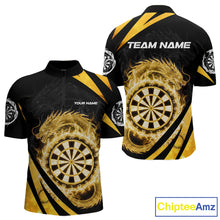 Load image into Gallery viewer, Gold Flames Dragon Dartboard Men Darts Quarter-Zip Shirt Custom Dragon Team Dart League Shirt NYN2068