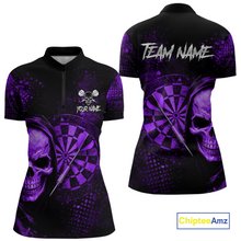 Load image into Gallery viewer, Purple Grunge Skull Dartboard &amp; Arrow Women Darts 1/4-Zip Shirt Personalized Darts Team Jerseys NYN2596