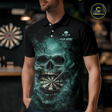 Load image into Gallery viewer, Cracked Grunge Teal Smokes Skull Dartboard Men Darts Polo Shirt Personalized Darts Team Jerseys NYN2598