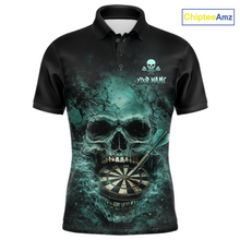 Load image into Gallery viewer, Cracked Grunge Teal Smokes Skull Dartboard Men Darts Polo Shirt Personalized Darts Team Jerseys NYN2598