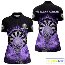 Load image into Gallery viewer, Black Purple Flaming Skeleton Darts Custom Women's Dart Quarter-Zip Shirts Team Dart League Jerseys NYN2074