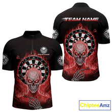 Load image into Gallery viewer, Black Red Flaming Skeleton Darts Custom Men's Dart Quarter-Zip Shirts Team Dart League Jerseys NYN2075