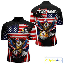 Load image into Gallery viewer, Grunge US Flag Eagle 8 Ball &amp; 9 Ball Billiard Pool Shirt For Men Custom Patriotic Billiard Appeal NYN2762