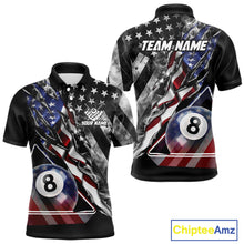 Load image into Gallery viewer, Personalized Smoke US Flag Billiard 8 Ball Pool Shirt For Men Custom Patriotic Billiard Team Appeal NYN2768