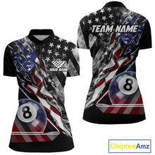 Load image into Gallery viewer, Personalized Smoke US Flag Billiard 8 Ball Pool Shirt For Women Custom Patriotic Billiard Team Appeal NYN2768