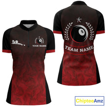 Load image into Gallery viewer, Black And Red 8 Ball Pool Women Billiard Polo &amp; Quarter Zip Shirt Custom 8  Ball Billiard Team Jersey NYN2983