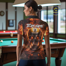 Load image into Gallery viewer, Fire Flame Skull Pool 8 Ball &amp; 9 Ball Billiard Shirt For Women Custom Billiard Team Attire|Red NYN2628