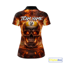 Load image into Gallery viewer, Fire Flame Skull Pool 8 Ball &amp; 9 Ball Billiard Shirt For Women Custom Billiard Team Attire|Red NYN2628