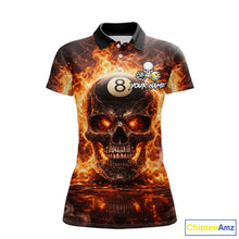 Load image into Gallery viewer, Fire Flame Skull Pool 8 Ball &amp; 9 Ball Billiard Shirt For Women Custom Billiard Team Attire|Red NYN2628