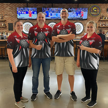 Load image into Gallery viewer, Red And Gradient Silver Darts Polo &amp; 1/4-Zip Shirt For Men Custom Name Dart Jersey For Darters NYN3003
