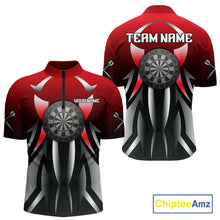 Load image into Gallery viewer, Red And Gradient Silver Darts Polo &amp; 1/4-Zip Shirt For Men Custom Name Dart Jersey For Darters NYN3003
