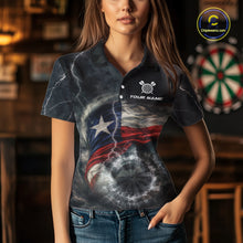 Load image into Gallery viewer, Custom Texas Flag Tornado White Thunder Darts Women Polo &amp; 1/4-Zip Shirts Dart Team Jerseys NYN2808