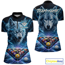 Load image into Gallery viewer, Custom Blue Horror Wolf Billiard Shirts For Women Thunder Lightning Billiard Team League Jerseys NYN3014
