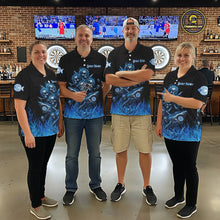 Load image into Gallery viewer, Custom Blue Flames Shark And Skull 3D Women Darts Quarter-Zip League Shirts Funny Dart Jerseys NYN2203