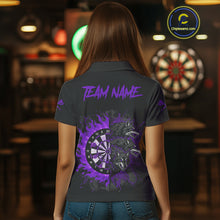 Load image into Gallery viewer, Purple Wolfs Flames Dartboard Custom Darts Polo Shirt For Women Grunge Dart Jerseys NYN1954