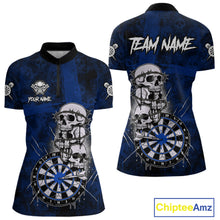 Load image into Gallery viewer, Custom Blue Grunge Barbed Wire Grey Skull Dartboard Men Darts Polo Shirt Dart Jerseys NYN1978
