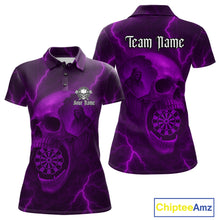 Load image into Gallery viewer, Custom Lightning Purple Grim Reaper Dartboard Women Dart Polo Shirt Skull Dart Team Jersey NYN1445