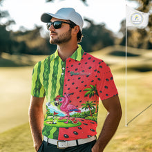 Load image into Gallery viewer, Flamingo Watermelon Polo Shirt Mens Golf Polo Shirts Custom Tropical Pattern Flamingo Golf Shirts NYN2878