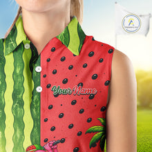 Load image into Gallery viewer, Flamingo Watermelon Sleeveless Polo Shirt Womens Golf Polo Shirts Custom Tropical Flamingo Golf Shirts NYN2878