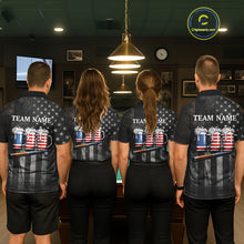 Load image into Gallery viewer, Grunge US Flag Beer Pool 8 Ball &amp; 9 Ball Women's Billiard Shirt Custom Patriotic Billiard Team Attire NYN2560