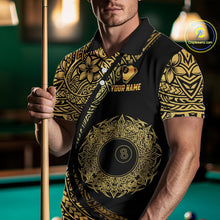 Load image into Gallery viewer, Black &amp; Gold 8 Ball Crown Billiard Polo &amp; 1/4 Zip Shirt For Men Custom Tribal Pool Team Jerseys NYN2944