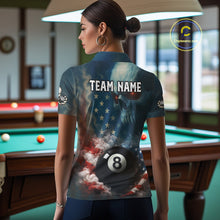 Load image into Gallery viewer, American Flag Skull Smoke 8 Ball Billiard 3D Shirt For Women Personalized Pool Billiard Team Attire NYN2745