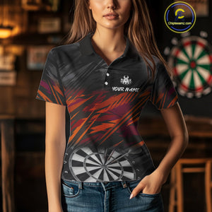 Custom Black Orange Funny Lobster Grunge Dart Women Polo Shirt Dart Team Jerseys NYN1541