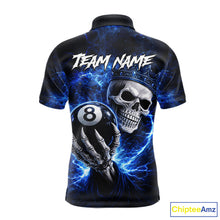 Load image into Gallery viewer, Blue Crown Skull Holding Thunder Pool 8 Ball Billiard Shirt For Men Custom Billiard Team Attire NYN2602