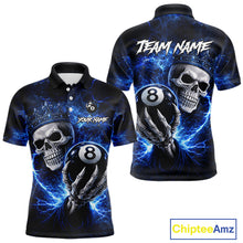 Load image into Gallery viewer, Blue Crown Skull Holding Thunder Pool 8 Ball Billiard Shirt For Men Custom Billiard Team Attire NYN2602