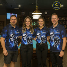 Load image into Gallery viewer, Blue Crown Skull Holding Thunder Pool 8 Ball Billiard Shirt For Men Custom Billiard Team Attire NYN2602