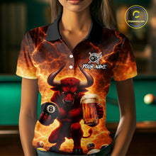 Load image into Gallery viewer, Yellow Lightning Funny Bull Pool 8 Ball Women Billiard Polo &amp; 1/4-Zip Shirt Custom Billiard Attire NYN2606